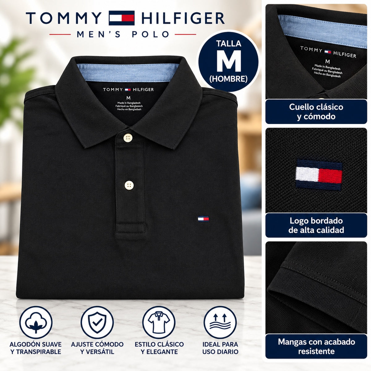 Camiseta polo Tommy Hilfiger negra para hombre talla M