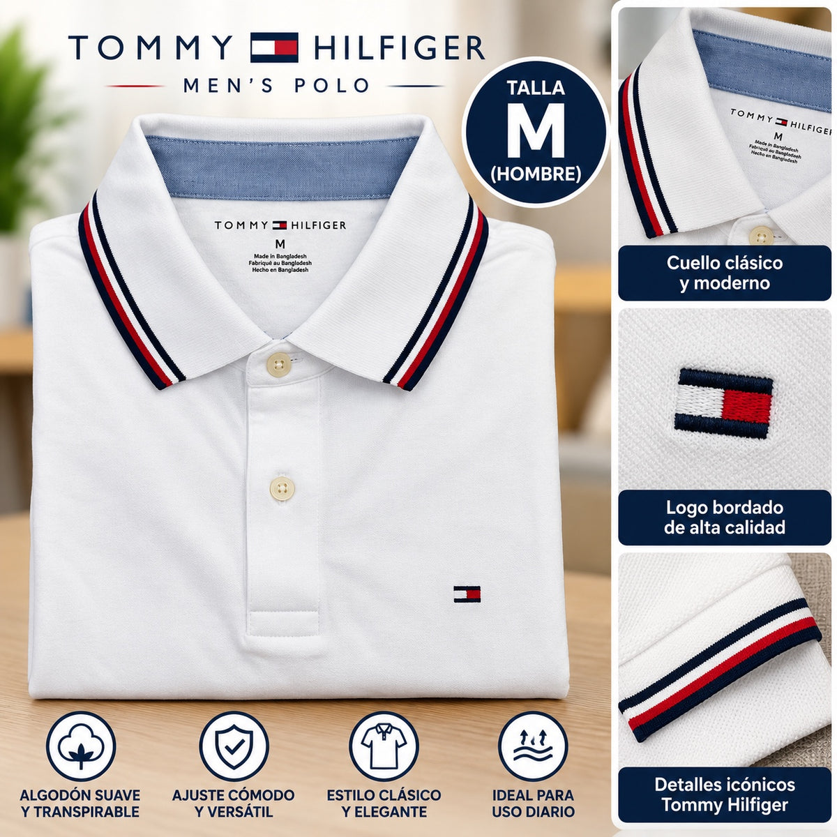 Camiseta polo Tommy Hilfiger blanca para hombre talla M
