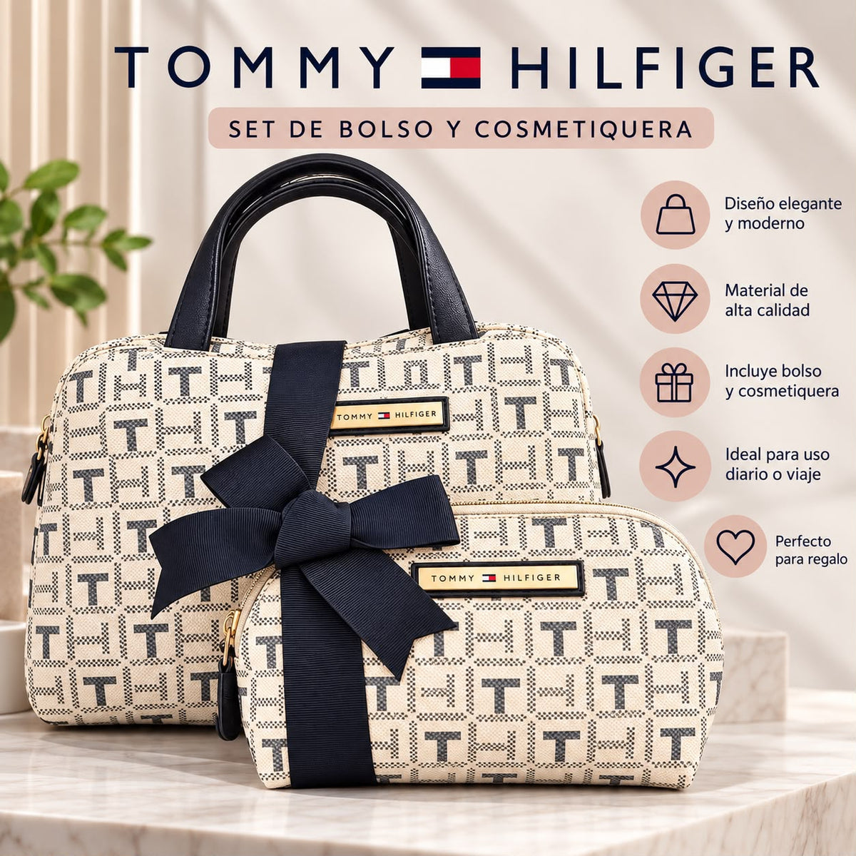 Set de bolso y cosmetiquera Tommy Hilfiger azul