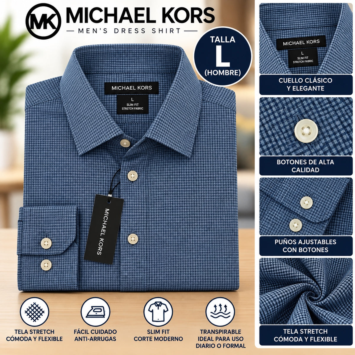 Camisa Michael Kors azul oscuro para hombre talla L