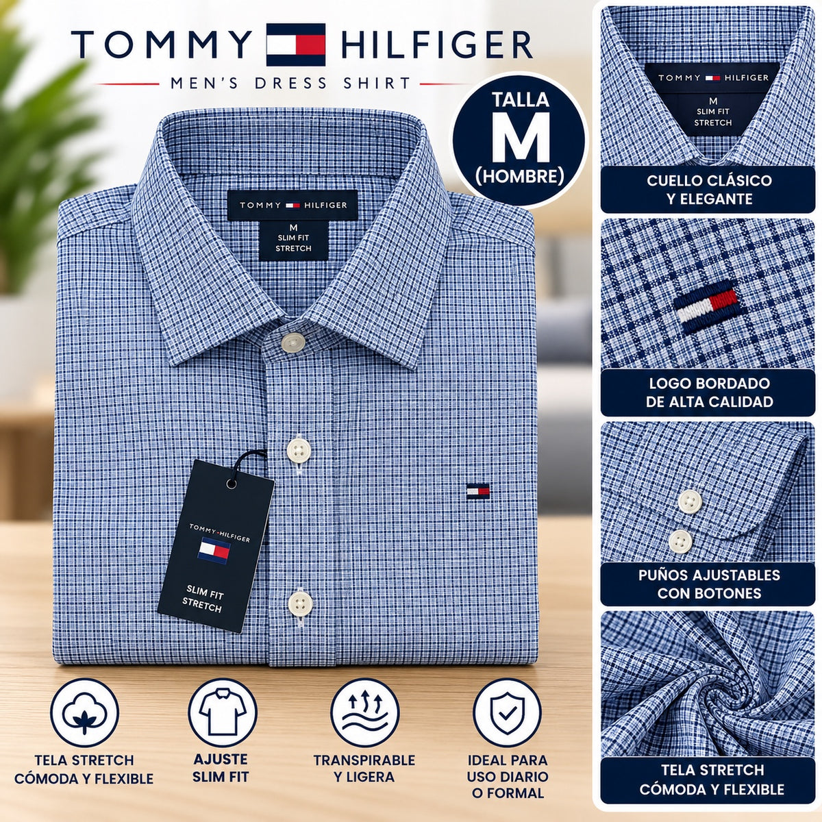 Camisa Tommy Hilfiger azul para hombre talla M
