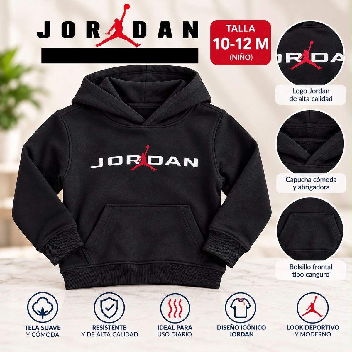 Buso Jordan negro para niño talla 10-12