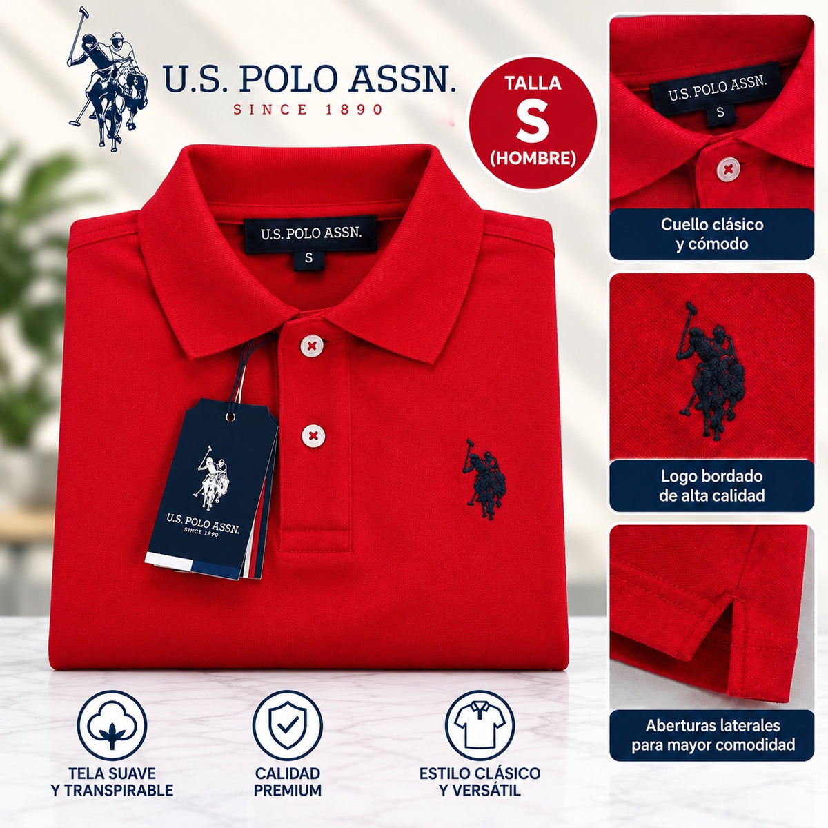 Camiseta polo U.S. Polo Assn. roja para hombre talla S