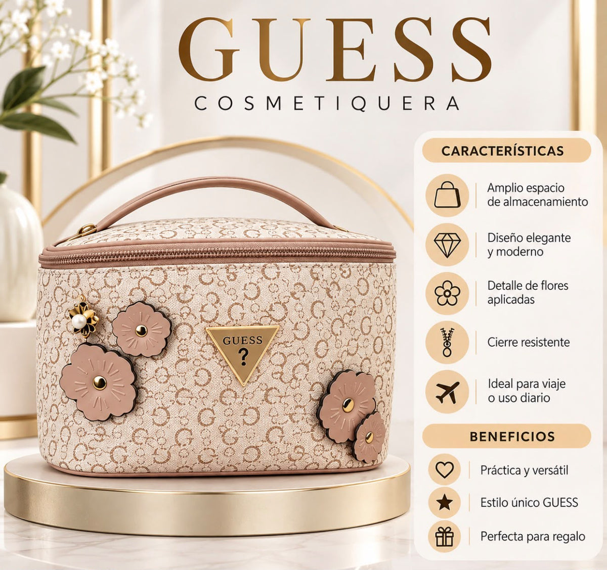 Cosmetiquera GUESS Signature Flowers para mujer