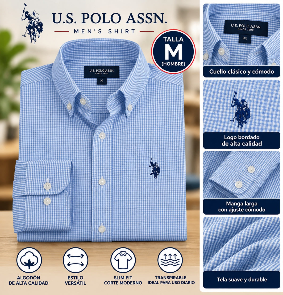 Camisa U.S. Polo Assn. azul para hombre talla M